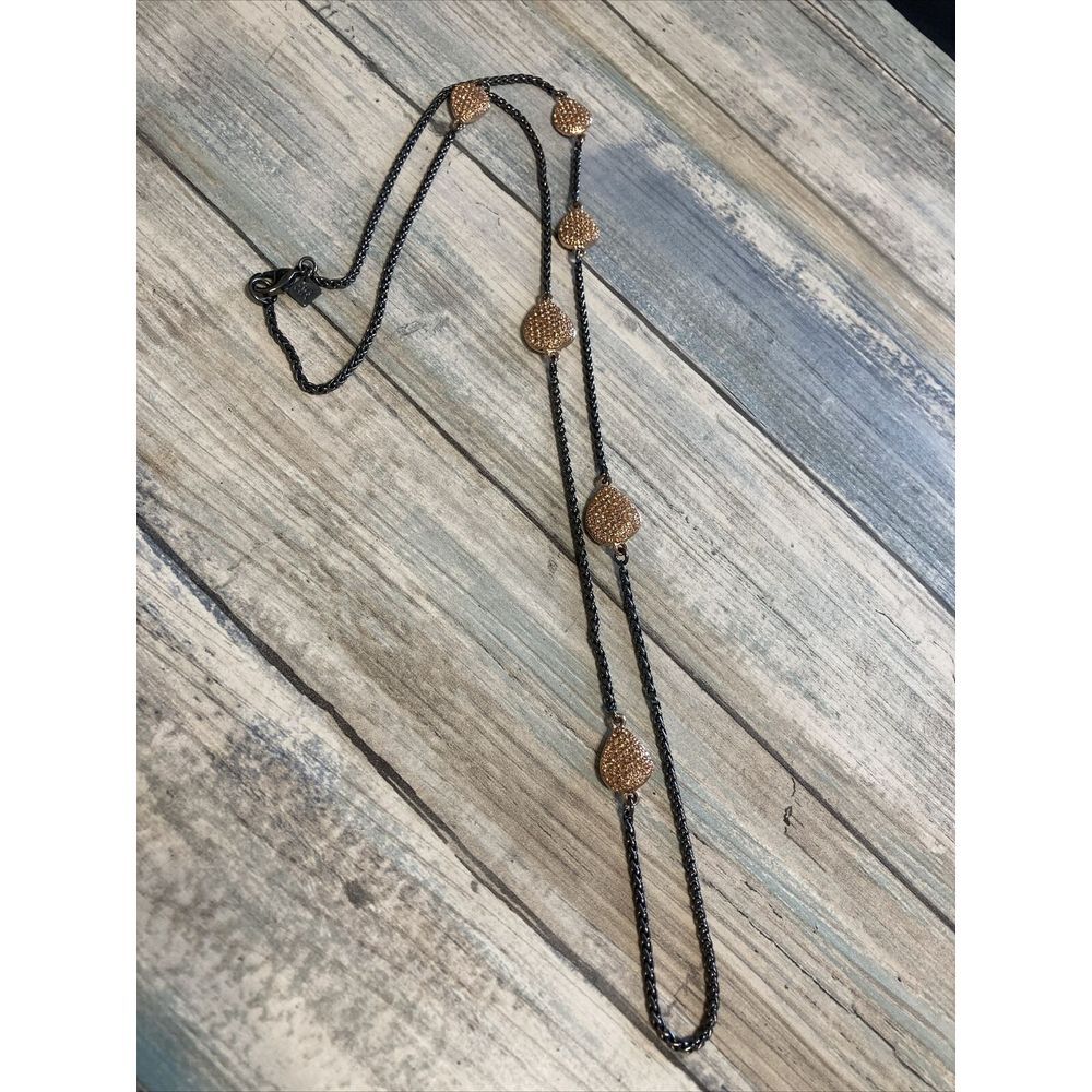 Banana Republic BR Necklace Gunmetal gray 32"‎ Chain Rose gold  Crystals NWOT